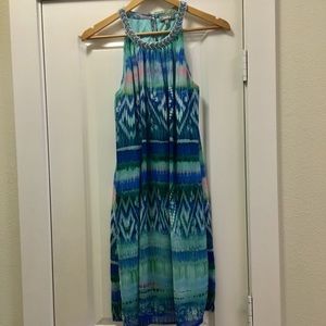 Neiman Marcus watercolor chiffon dress sz S